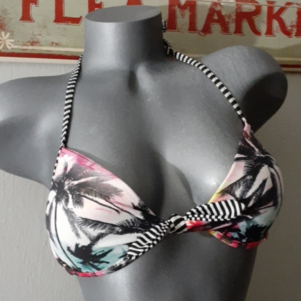 Push-up Padded Palm & Stripe O'rageous Bikini Top
